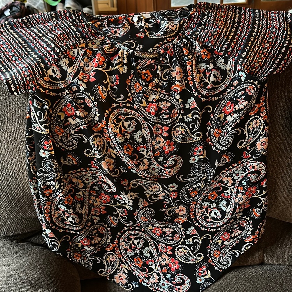 Women’s Navy blue with multi color design blouse